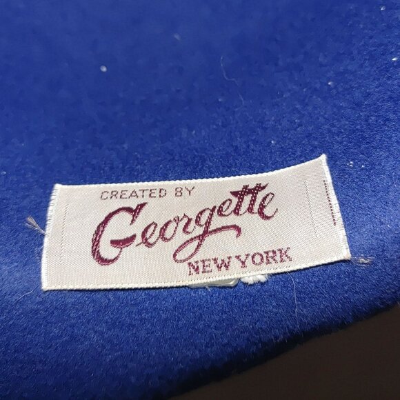 Georgette Doeskin Felt Bowler Wool New York Blue Hat Made In USA Vintage Ribbon - Picture 4 of 10